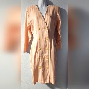 Vintage 1980s St. August II Pink Double-Breasted Striped Suit Dress - Women's M
